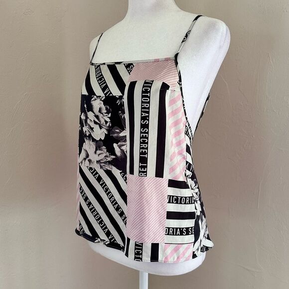 Victoria’s Secret Newspaper Floral Stripe Patchwork Print Satin Cami Tank S - Picture 3 of 12